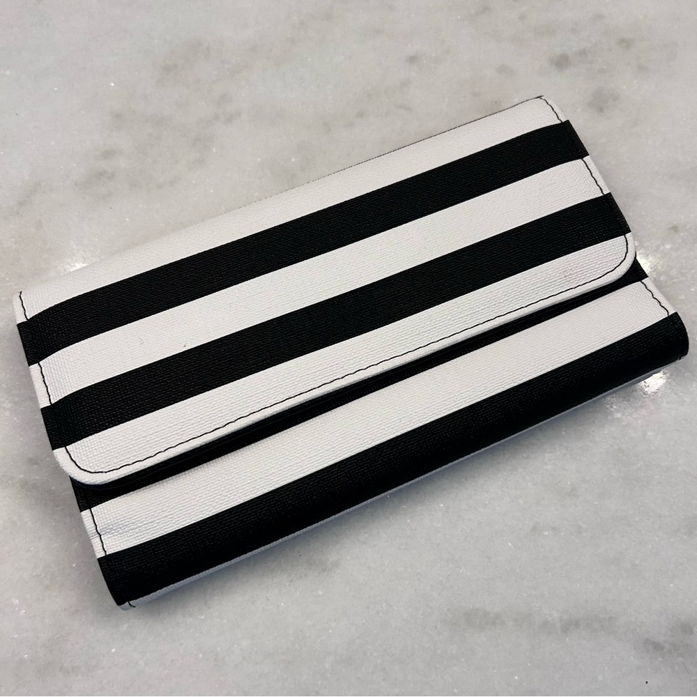 Kut from the Kloth Trifold Slim Envelope Wallet Black and White Stripe
